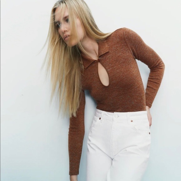 NWT ZARA HEATHERED BODYSUIT MINK BROWN - Picture 1 of 6